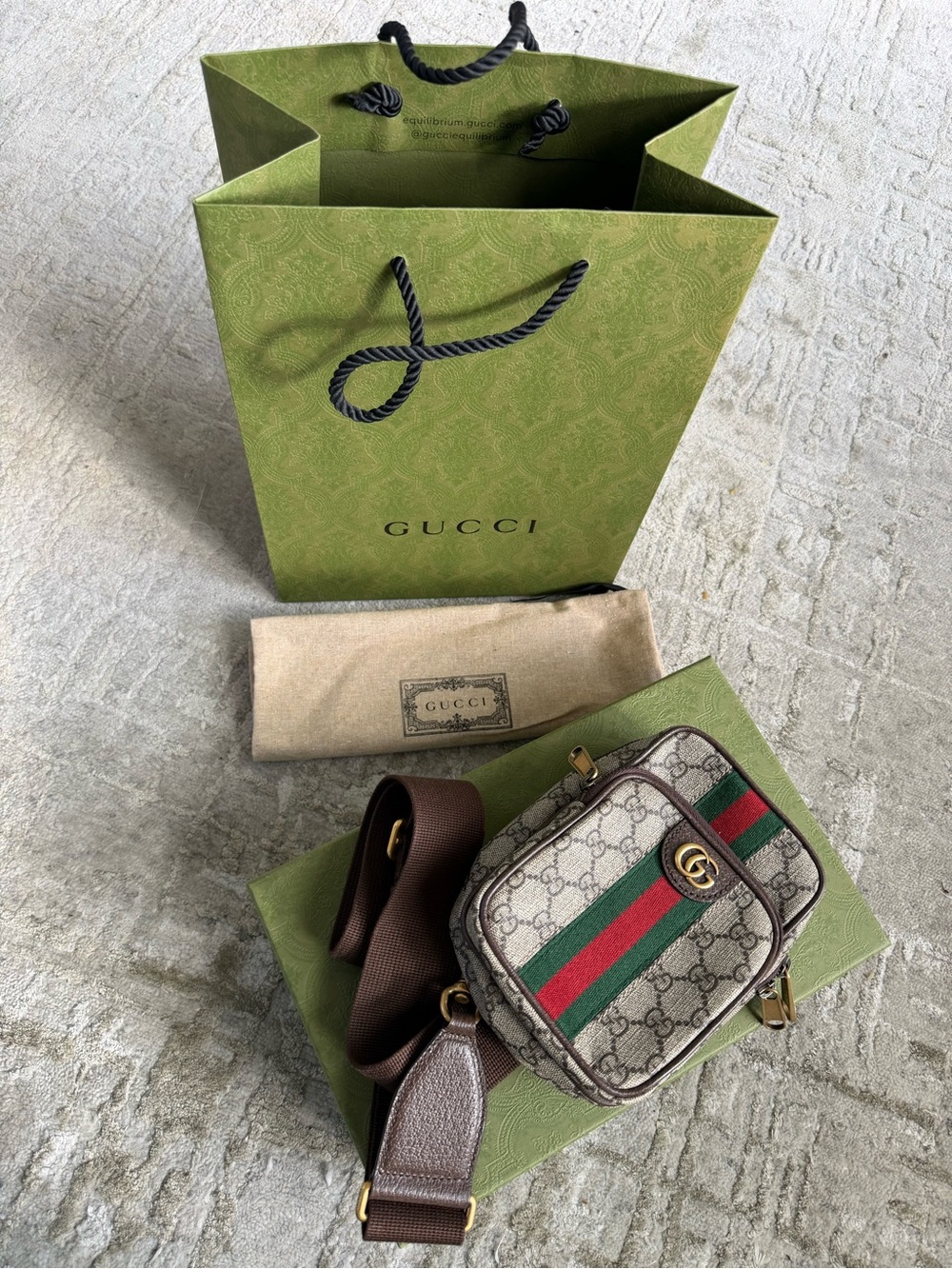 Gucci Ophidia GG Web Striped Belt Bag. New